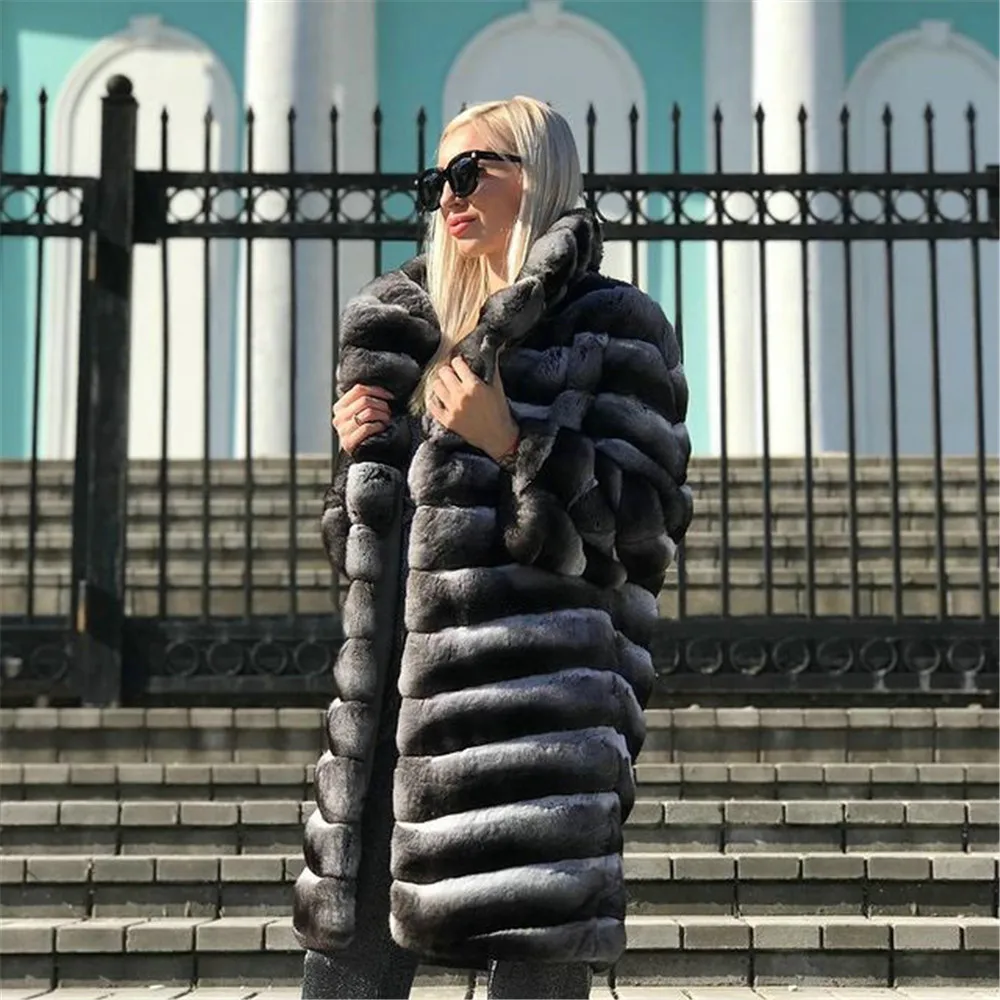 Long Rex Rabbit Fur Coat Women Winter Outwear High Quality Genuine Rex Rabbit Fur Coats Thick Warm Fur Overcoats Luxury Woman enlarge