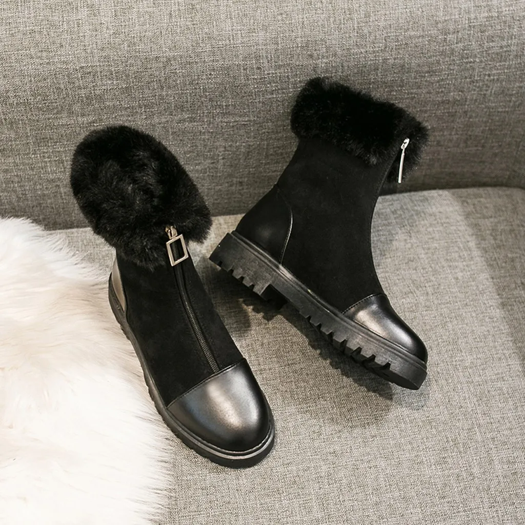 Женские ботинки на платформе Уличная обувь женские высокие плюшевые молнии
