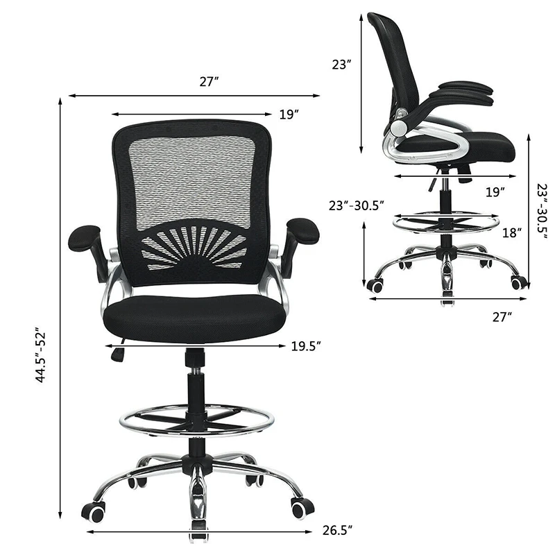 

Adjustable Height Flip-Up Mesh Drafting Chair Mid-back Executive Office Chair Breathable and Wear-resistant Mesh Surface