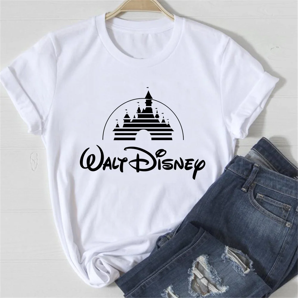 

Waltdisney Letter Print T Shirt Summer Short Sleeve Casual White O-neck Tshirts Harajuku Streetwear Female T-shirts Basic Tees