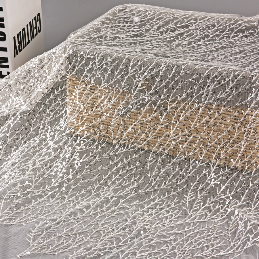 5 ярдов Новая ветка блесток сетка ткань с блестками для вышивки свадьбы шифон