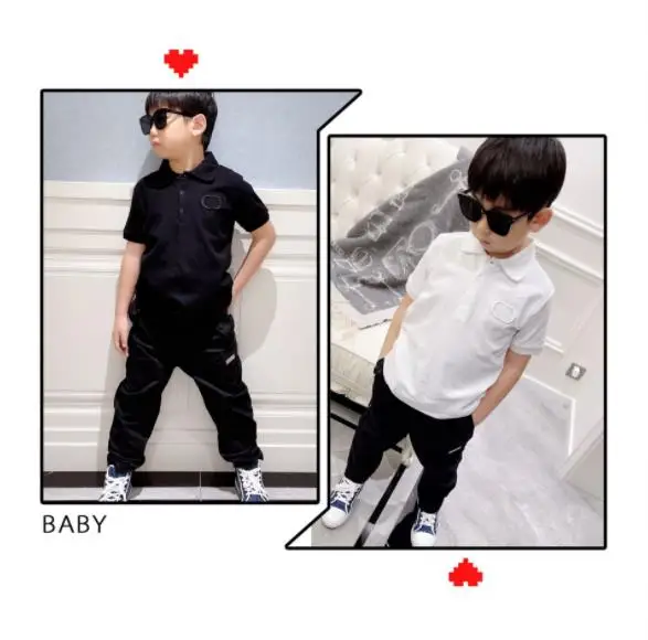 

kids 2021 summer cotton Boy's white and black polo shirt