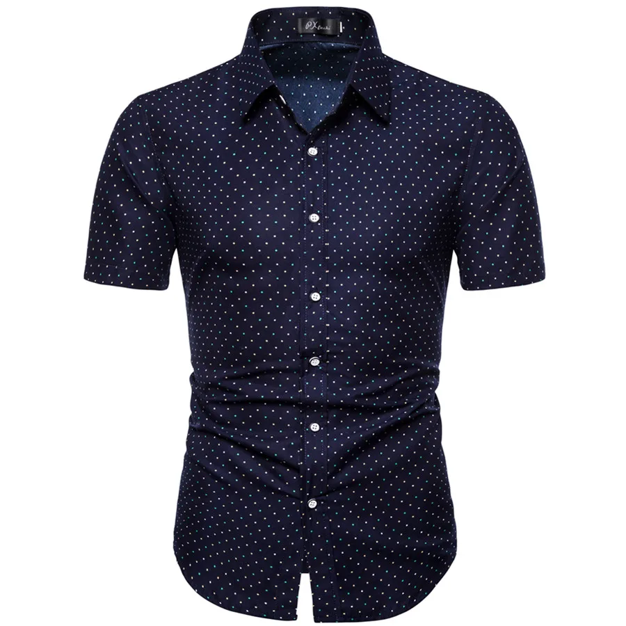 

M-5XL Dot-Print Business Casual Shirts for Summer Short Sleeve Regular Large Size Formal Clothing Mens Office Button Up Blouses