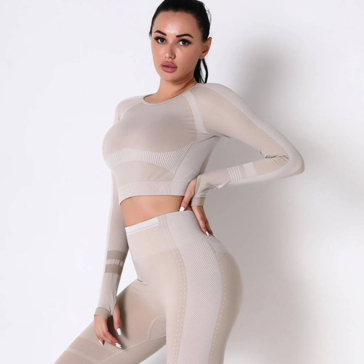 

Women Seamless Yoga Set Gym Clothing Fitness High Waist Leggings+Long sleeve Sport Suit Women Workout Tracksuit Active Wear