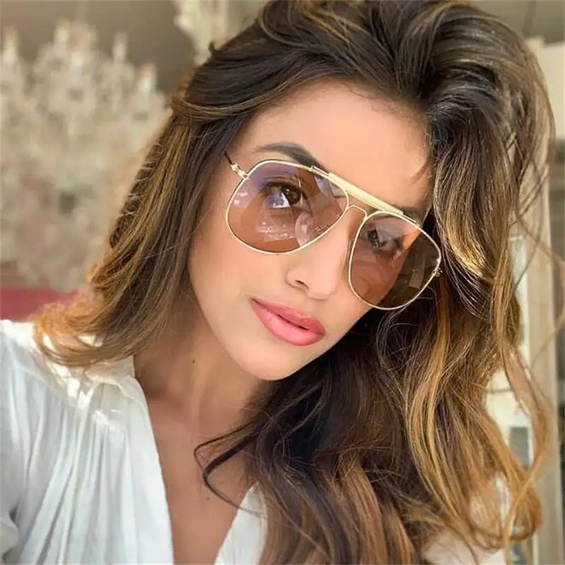 

Oversized Pilot Sunglasses Women 2020 Fashion New Designer Feminine Glasses Metal Big Frame Men Candy Color Sunglasses UV400