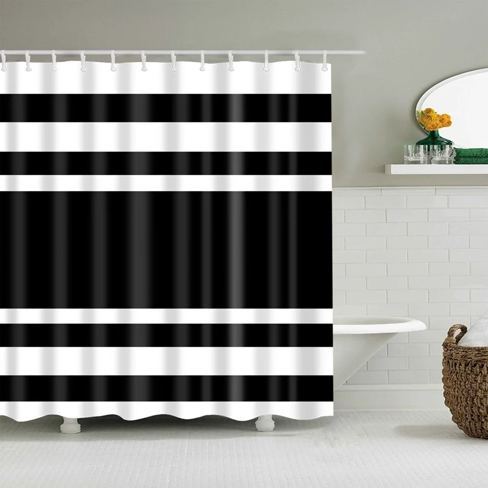 

Dafield Black And White Striped Shower Curtain Geometric Waterproof Mildew Resistant With Hooks