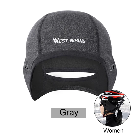 Women Gray WEST BIKING велосипедные шапки, зимние ветрозащитные велосипедные головные уборы, флисовые тепловые шлемы для мужчин и женщин, уличные Беговые лыжные велосипедные колпачки - Цвет: Women Gray