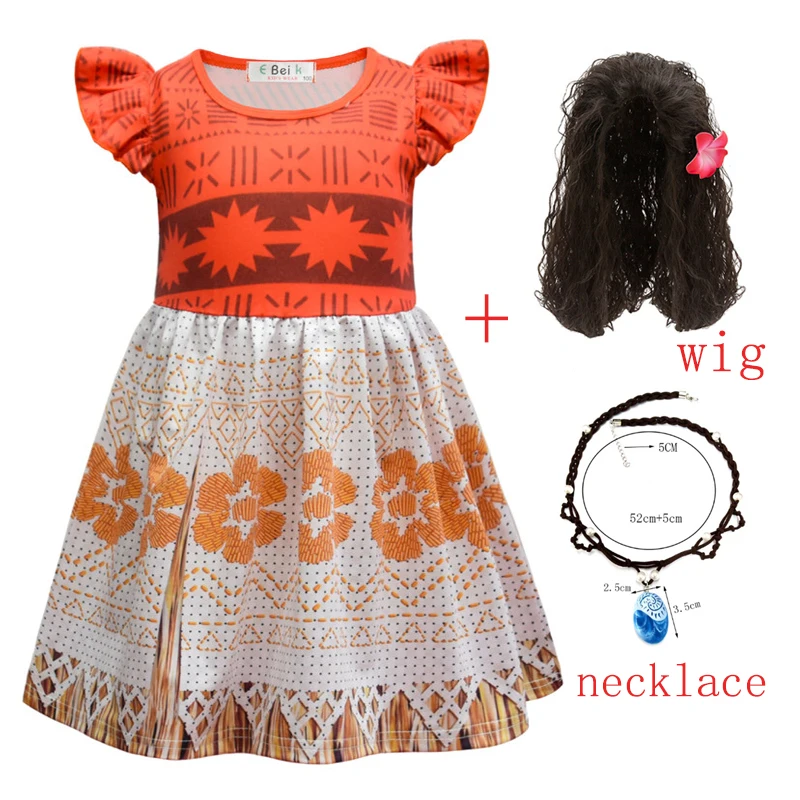 Girls Moana Costumes Vaiana Cosplay Party Clothing 2021 Toddler Kids Princess Dresses Sets with Wig and Necklac Children Clothes