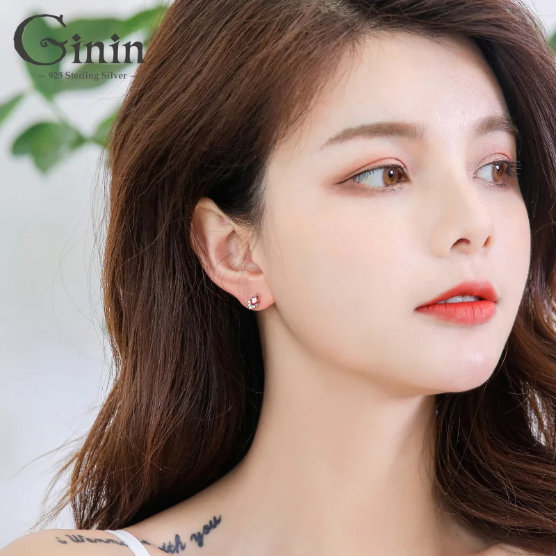 

Ginin Trendy Authentic 925 Sterling Silver Geometric Rhombus Shiny Zircon Stud Earring For Women Engagement Elegant Gift Jewelry