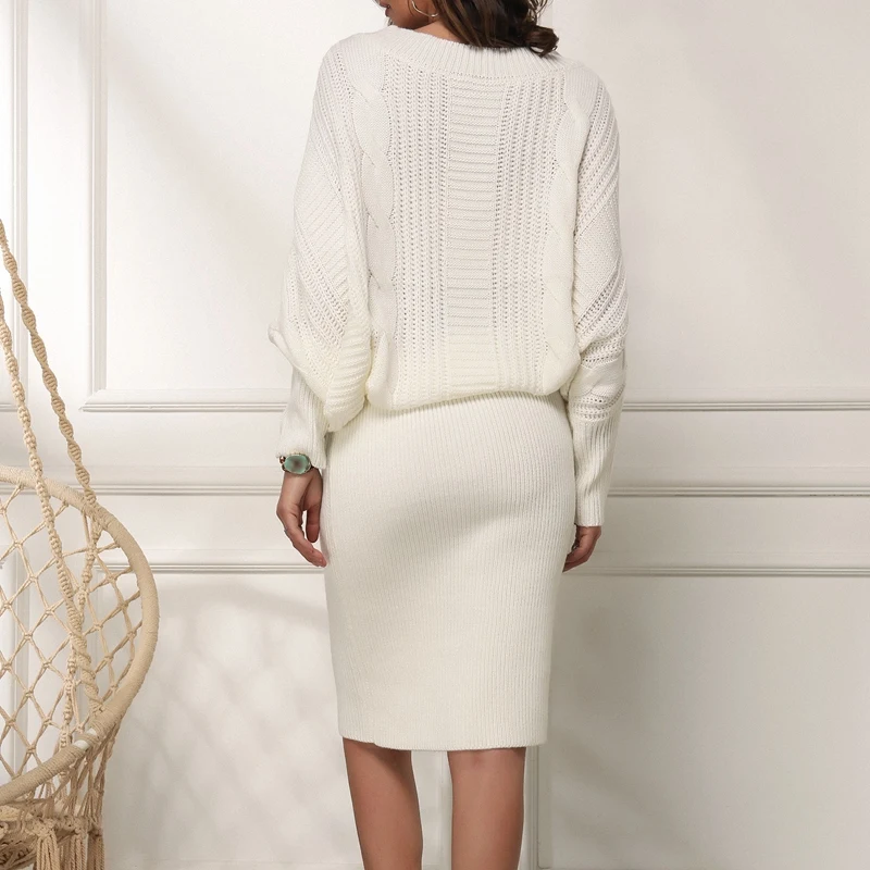 

Autumn and Winter Solid Color Cable Flower Hollow Dress Sweater White S Size