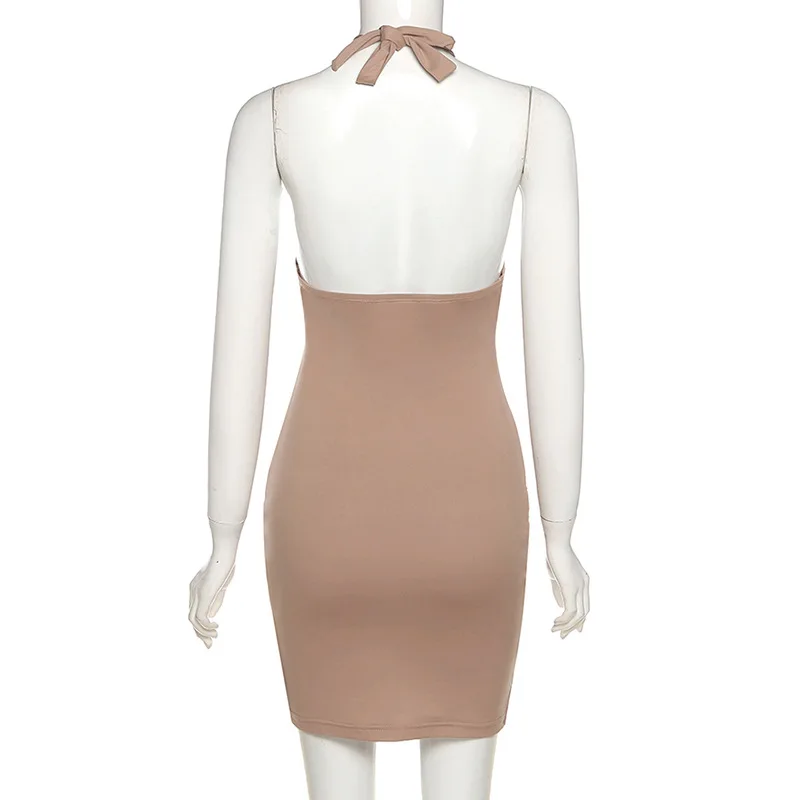 

ALLNeon 2000s Fashion Deep V Cross Bandage Halter Vintage Dresses Y2K Streetwear Hollow Out Backless Mini Dress Sexy Partywear