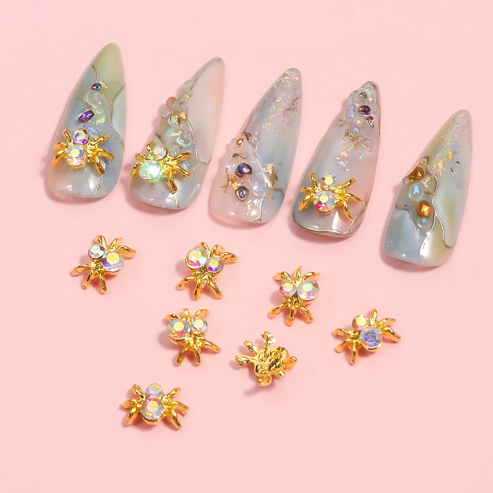 

Украшения для дизайна ногтей в виде паука из 10 сплавов, 3D украшения AB разы, подвеска в виде паука для дизайна ногтей, ювелирные изделия