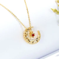 new fashion golden jewelry dainty hollow moon star pendant necklace for women wedding elegant charm clavicle chain new year gift
