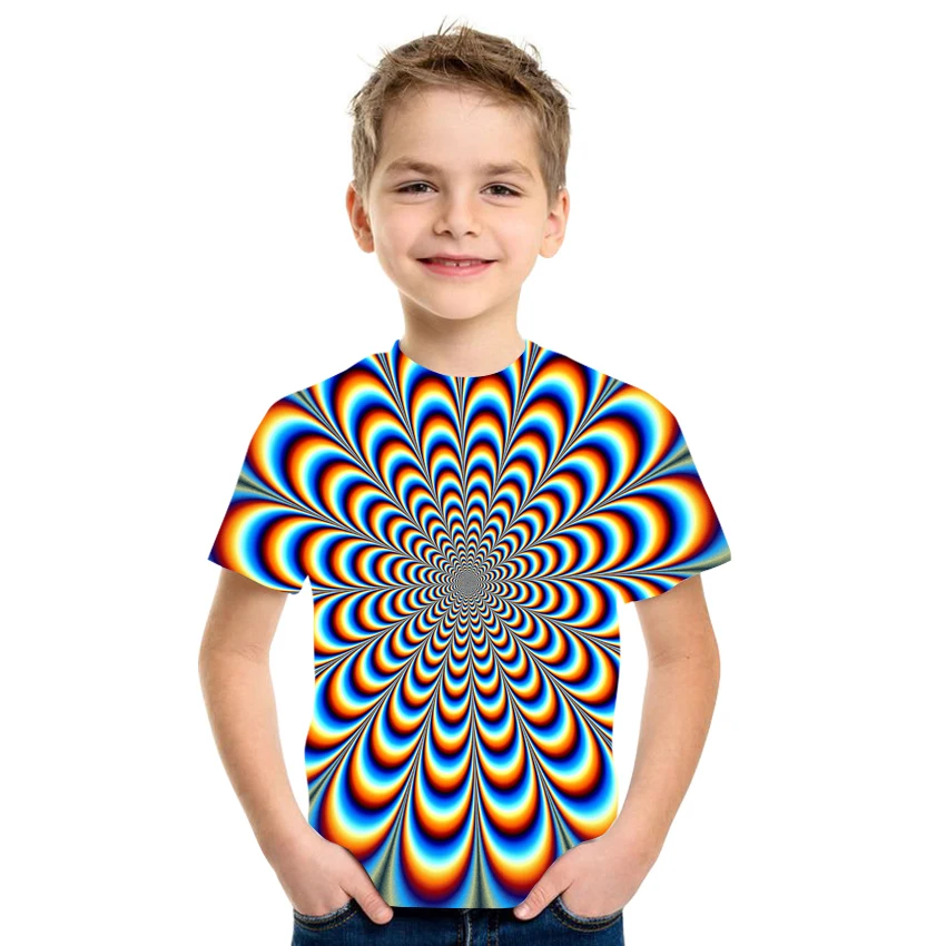 

2021 new children's clothing summer colorful pattern short-sleeved T-shirt 3D printing casual loose hip-hop style size 4T-16T