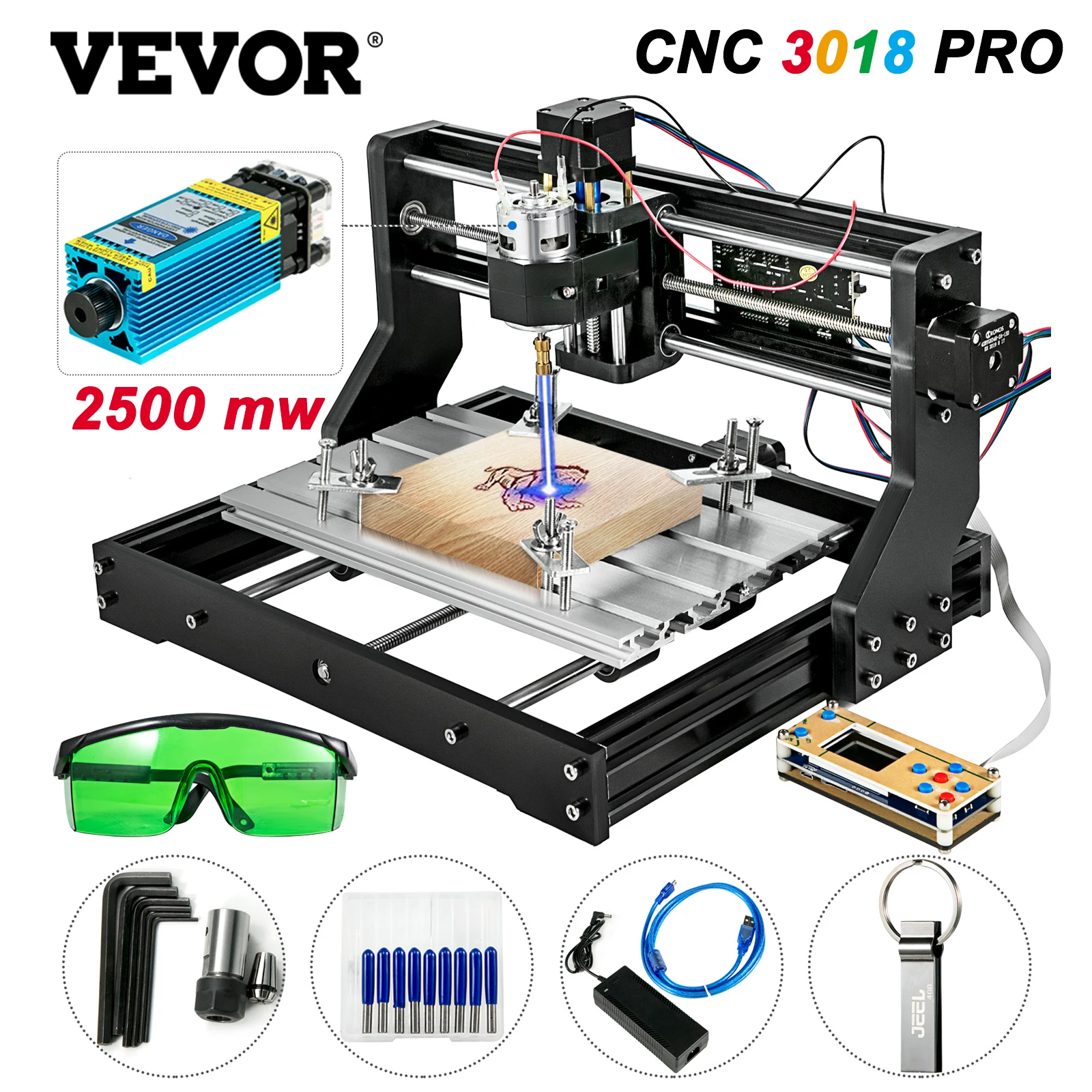 VEVOR CNC 3018 PRO роутер гравировальный станок 2500 мвт лазерный гравер с автономным