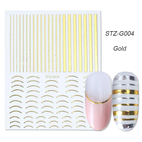 STZ-G004 Gold 1 шт Чередование ленты для ногтей наклейки золотого и серебряного цвета 3D украшения ногтей обертывания наклейки для ногтей полоски LASTZG001-013-2 - Цвет: STZ-G004 Gold