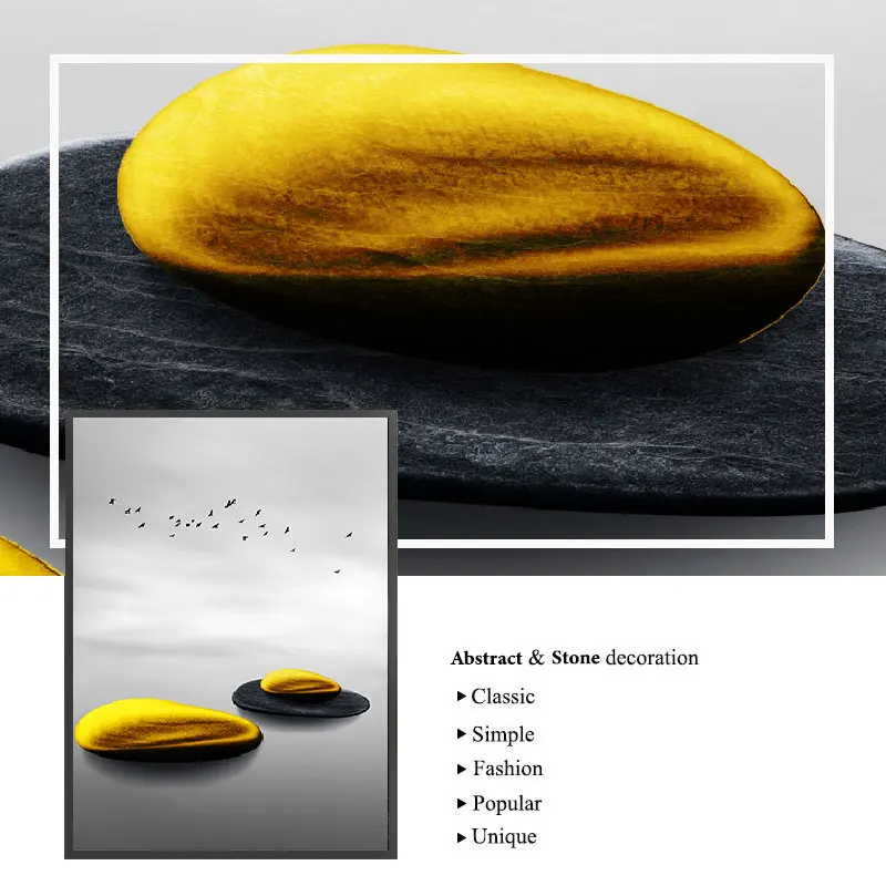 

Modern Minimalist Landscape Prints Trees and Birds Poster Nordic Golden Stone Canvas Painting Wall Art Picture Living Room Decor