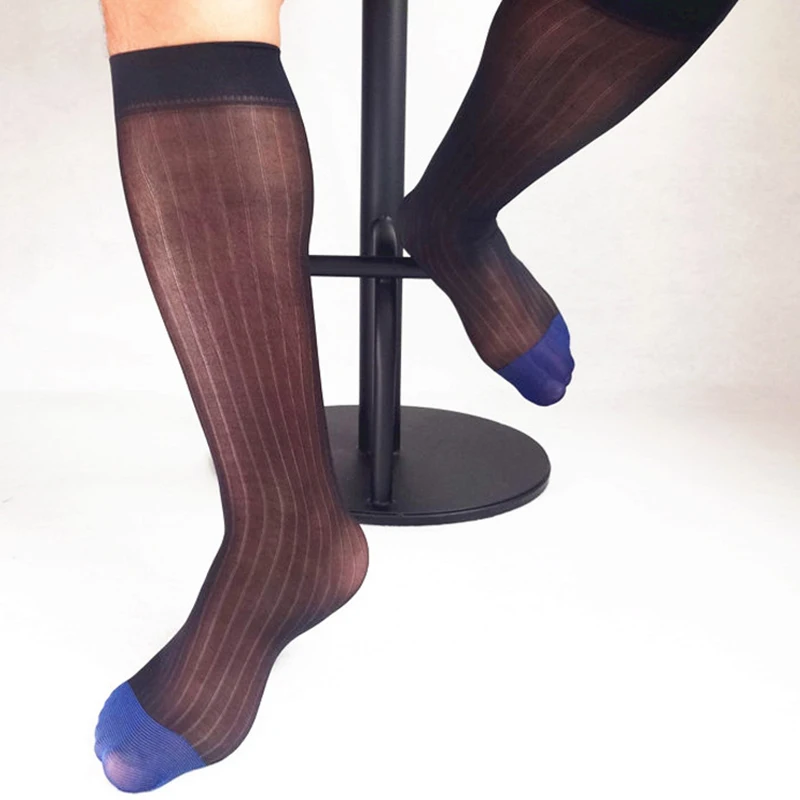 Носки мужские полупрозрачные с широкими полосками золотистые/синие|Мужские