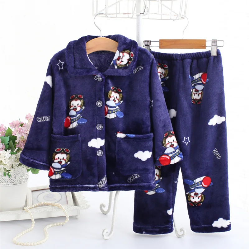 Navy 04 pajama Теплая зимняя Пижама; Фланелевая Пижама для детей; комплект для маленьких мальчиков и девочек; детские пижамы с рисунком; пижамы для младенцев - Цвет: Navy 04 pajama