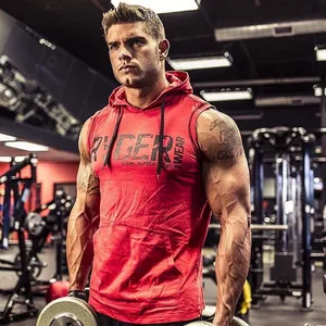 Мужская хлопковая майка с капюшоном для бодибилдинга, Летний жилет без рукавов, для занятий в тренажерном зале, повседневные модные брендовые топы, одежда для кроссфита