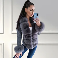 real fox fur cardigan knitted sweater coat autumn winter woman bubble sleeve detachable warm solid fox fur collar 2021 jacket