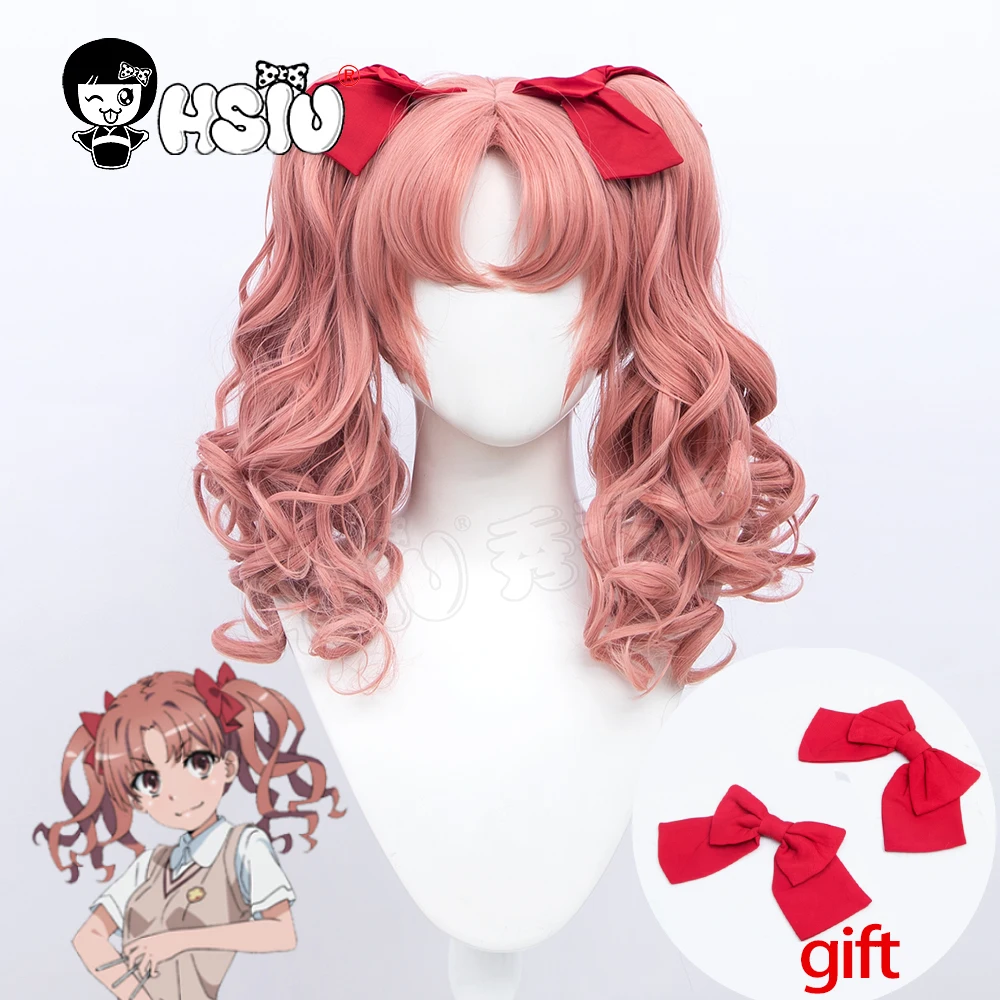 HSIU Shirai Kuroko wig Anime Toaru Kagaku No Railgun Cosplay Smoke pink double ponytail short hair+free wig cap+free Bowknot