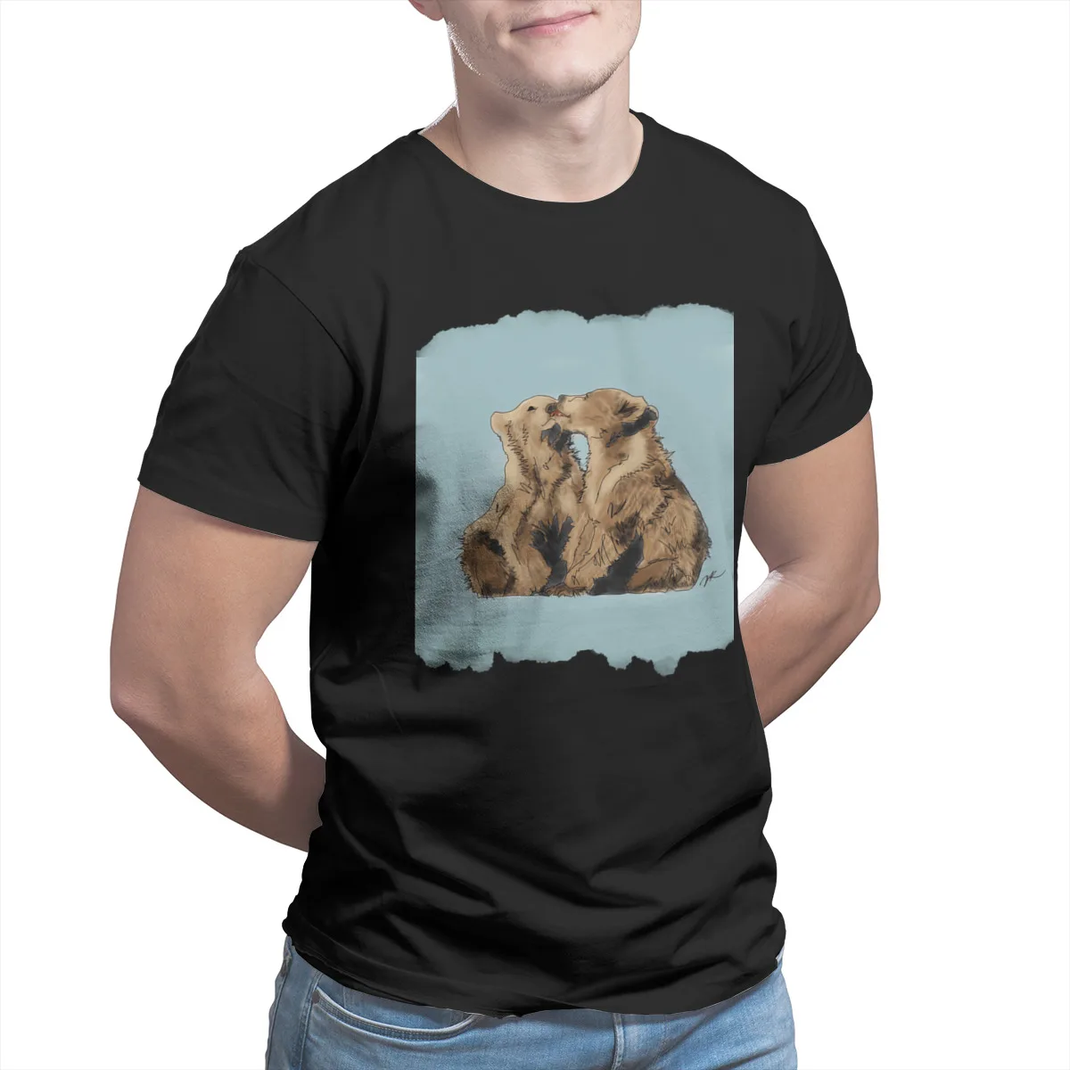 

Men's T-shirt Bear Kisses Black Oversized Export quality to USA Tshirts 51484