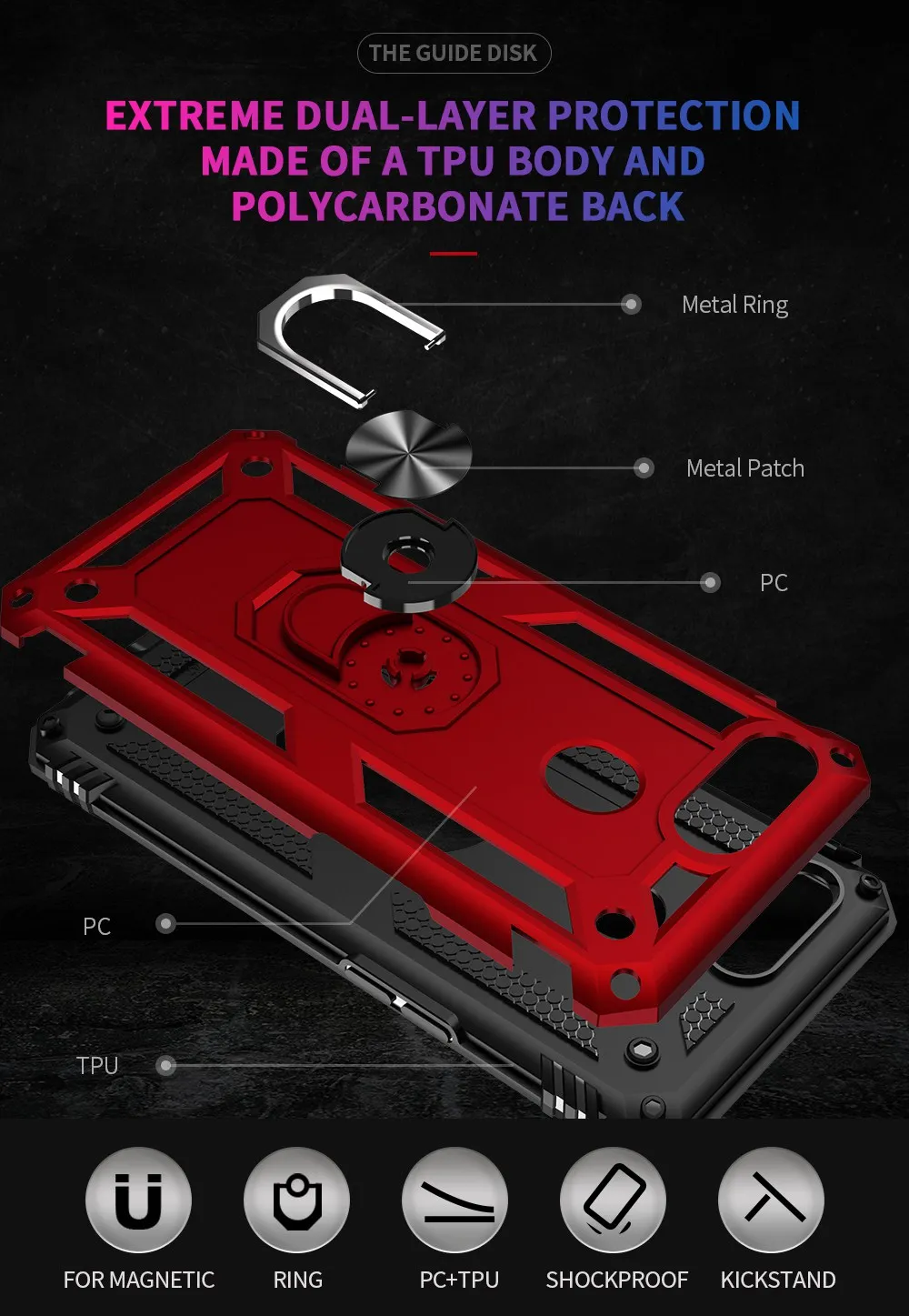 NEW Case For Huawei P30 Pro Nova 4e P Smart Plus 2019 Anti-fall Hybrid Rubber Hard Plastic Armor Magnetic 360 Ring Bracket Cover | Мобильные