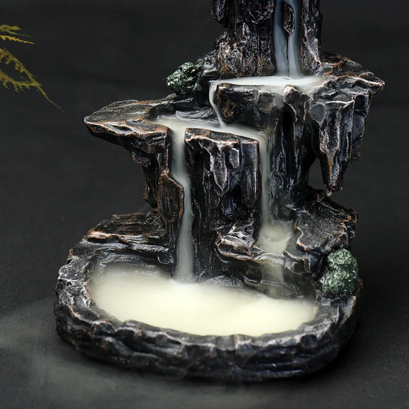 

Large Black Resin Incense Burner Fountain House Antiques Home Waterfall Backflow Incene Burners Room Decoration Mediter II50XXL