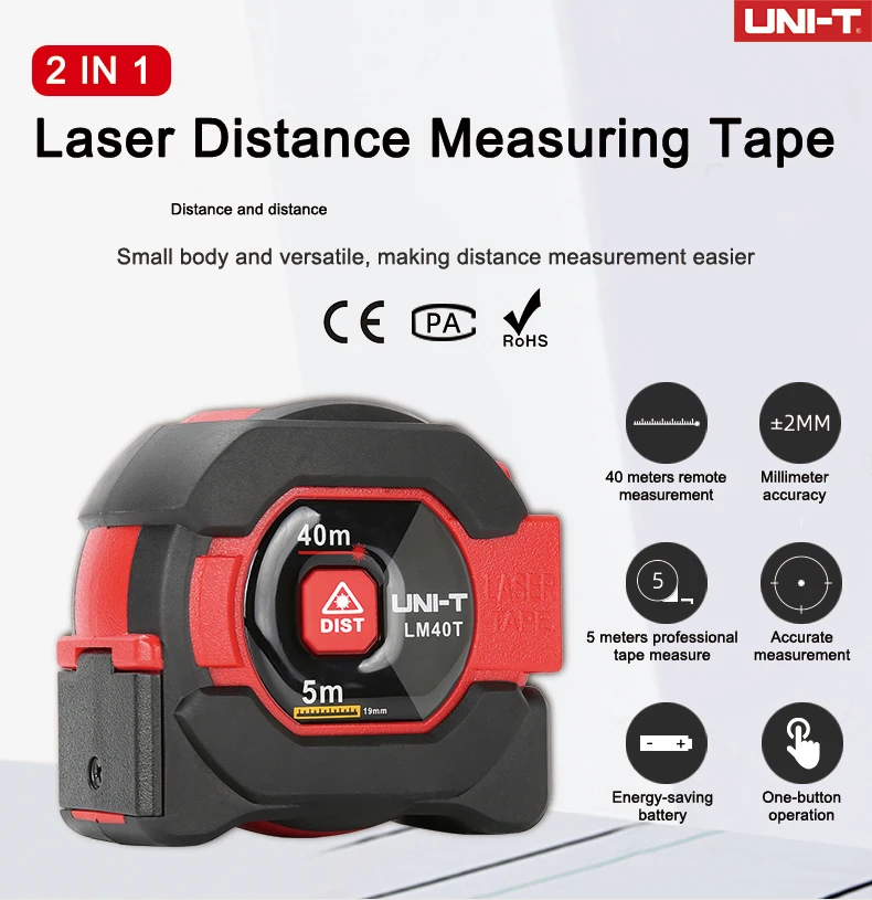 LM40T 2 in 1 Laser Ranging Tape Measure Buildings, Interior and Exterior Decoration Design Engineering Measurement rangefinder