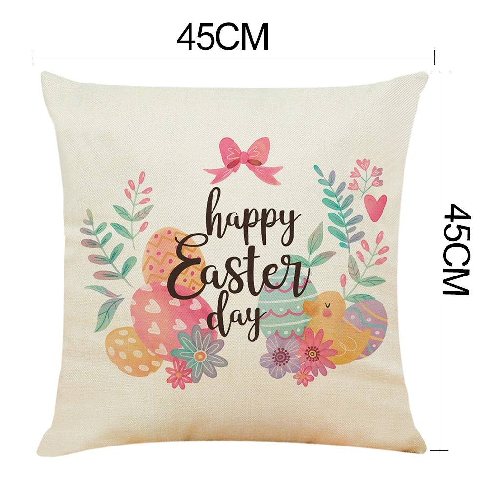 

45x45cm Happy Easter Linen Throw Waist Pillow Case Linen Pillow Case Cushion Cover Home Sofa Car Decor Decorative Cushion Cover