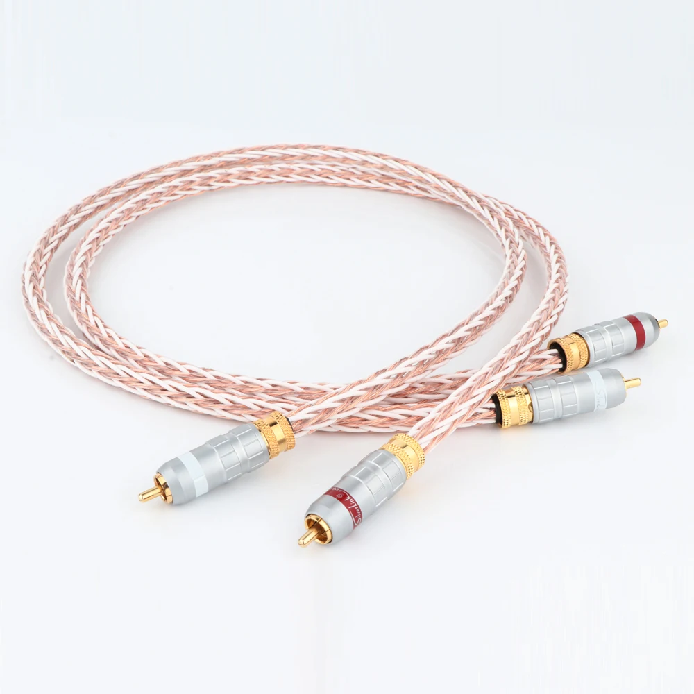 

Pair Hi-End RCA Interconnect Cable 8TC 7N OCC Pure copper HiFi RCA Audio Cable Male to Male Gold-Plated plug