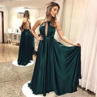 2021 elegant sexy dark green backless evening dresses long customized satin women formal dress floor length evening gowns