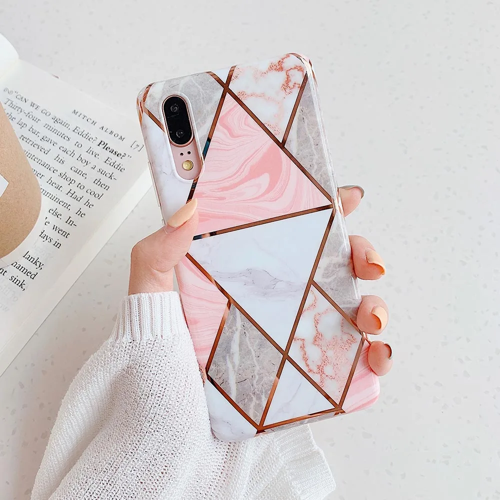 d Чехлы для телефонов LOVECOM с геометрическим мрамором и текстурой для huawei mate 30 P30 P20 Pro Lite mate 20 Lite мягкая задняя крышка с гальваническим покрытием IMD - Цвет: d