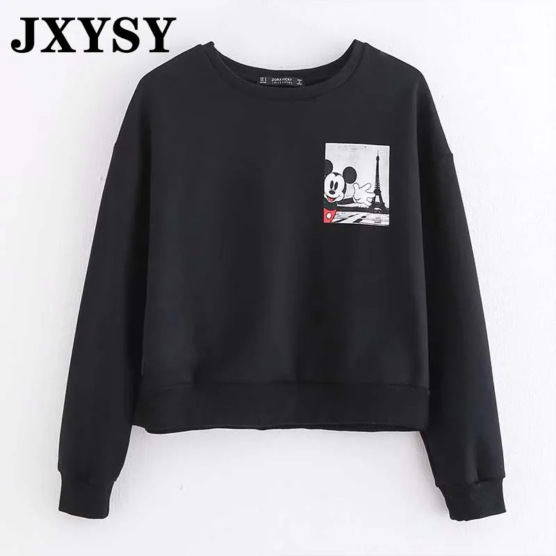 picture color JXYSY толстовки Женская одежда черный розовый принт с мышкой из мультфильма длинный рукав О-образный вырез женский свитер Повседневный Свободный пуловер - Цвет: picture color