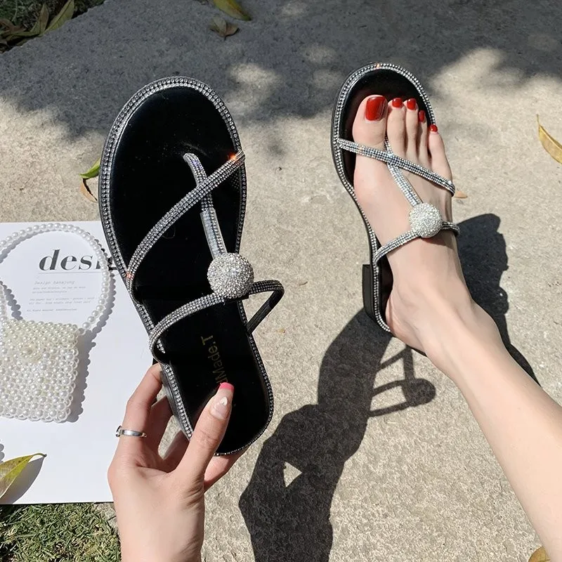 Slippers Casual Beach Shoes Slides Square heel Jelly Flip Flops Women Thongs Low Pantofle Luxury Sabot Summer Flat Block Glitter