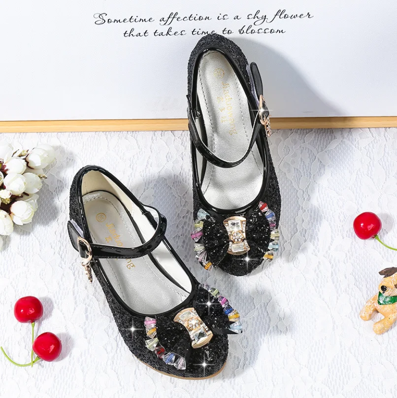 Детские сандалии с цветами кожаные туфли бантом принцессы для девочки блестящая