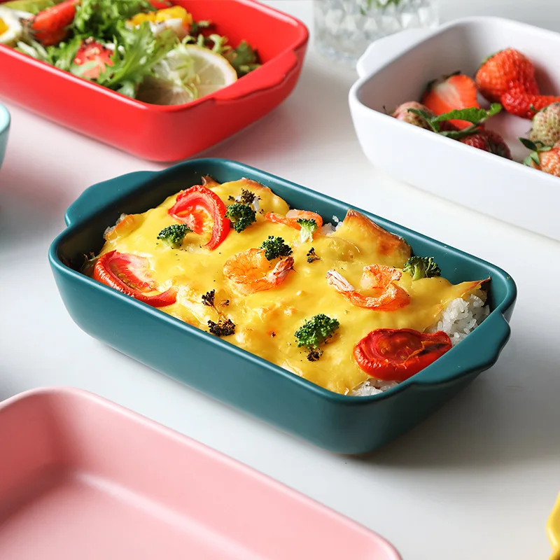 Тарелка для выпечки с двумя ушками прямоугольная керамическая тарелка сыра