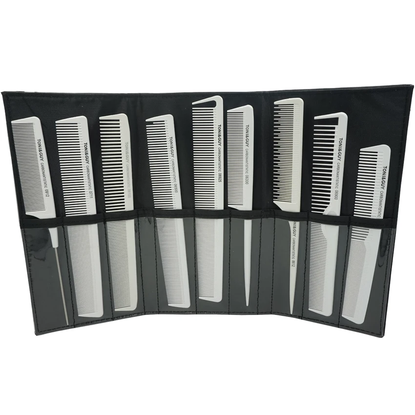 Набор антистатических гребней из 9 предметов для парикмахерских с чехлом и TG-092 |