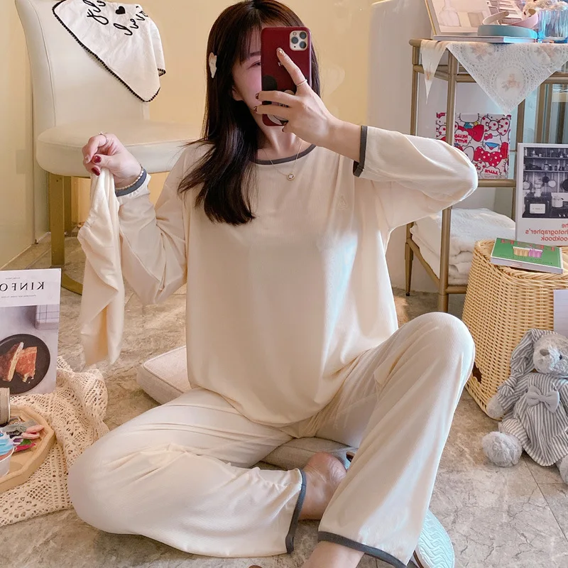 2021 Spring Summer New Nightwear Women's Pajamas Sets Long Sleeve Japanese Household Suit Sleep Wear Thin Sleepwear Round Neck