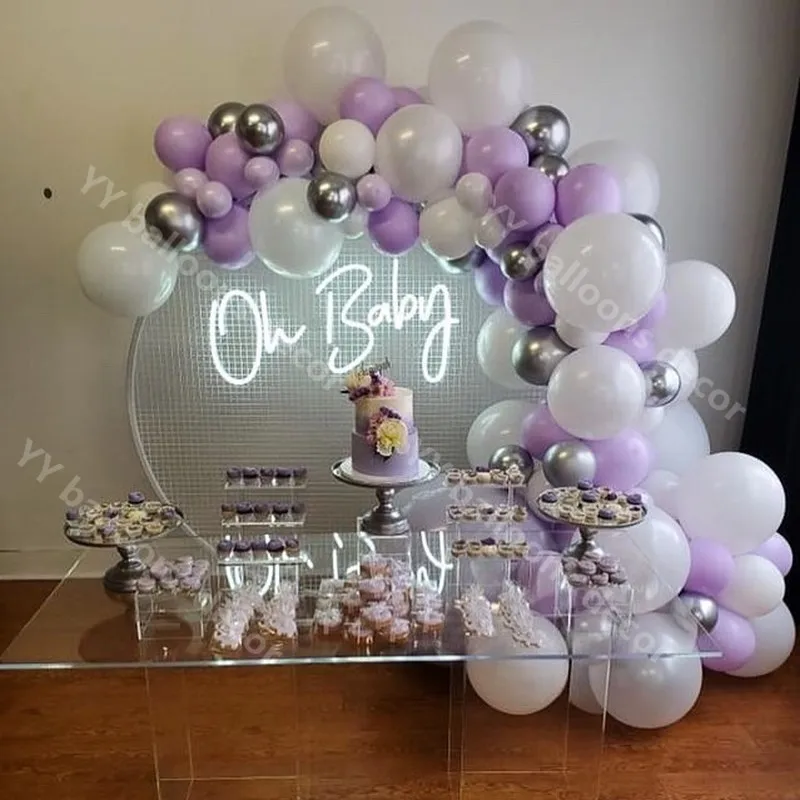 

Baby Shower DIY Balloons Garland Arch Purple White Pastel Maca Wedding Bridal Party Backdrop Happy New Year Tape Wall Decoatio