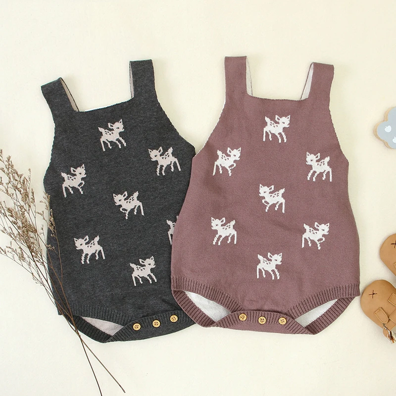 

2021 New Baby Cartoon Deer Knitted Rompers Children Cute Clothing Boys Jumpsuit Girls Romper Newborn Clothes For 0-3 Years Old