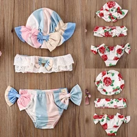 2020 summer toddler kids baby girl swimsuit swimwear bathing swimming hat set 3pcs bikini set swimsuit