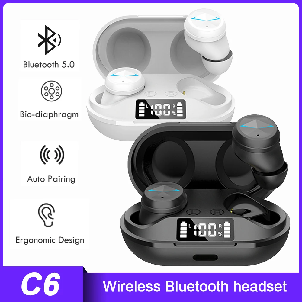 

Беспроводные Bluetooth-наушники, TWS, водонепроницаемые, со светодиодным индикасветодиодный мощности, 9D стерео, шумоподавление, спортивные наушн...
