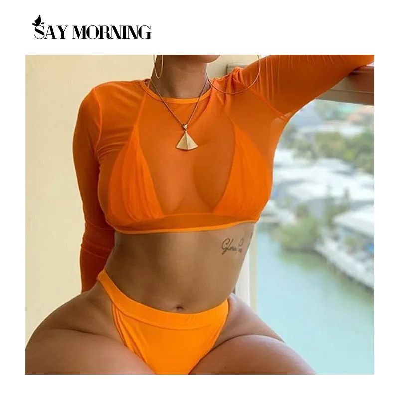 Женский купальник-бикини SAY MORNING неоновый желтый короткий топ пикантная пляжная