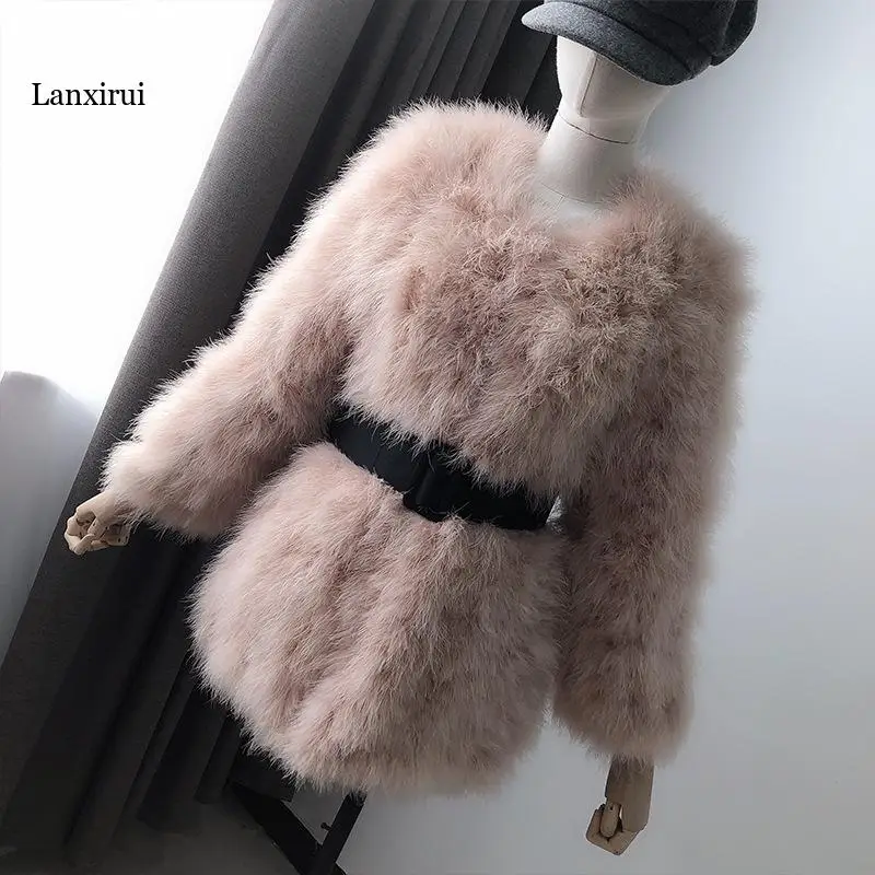 70CM New Arrival Women Real Ostrich Fur Long Coat Casual Lady Natural Fur Jacket Turkey Feather C418-2