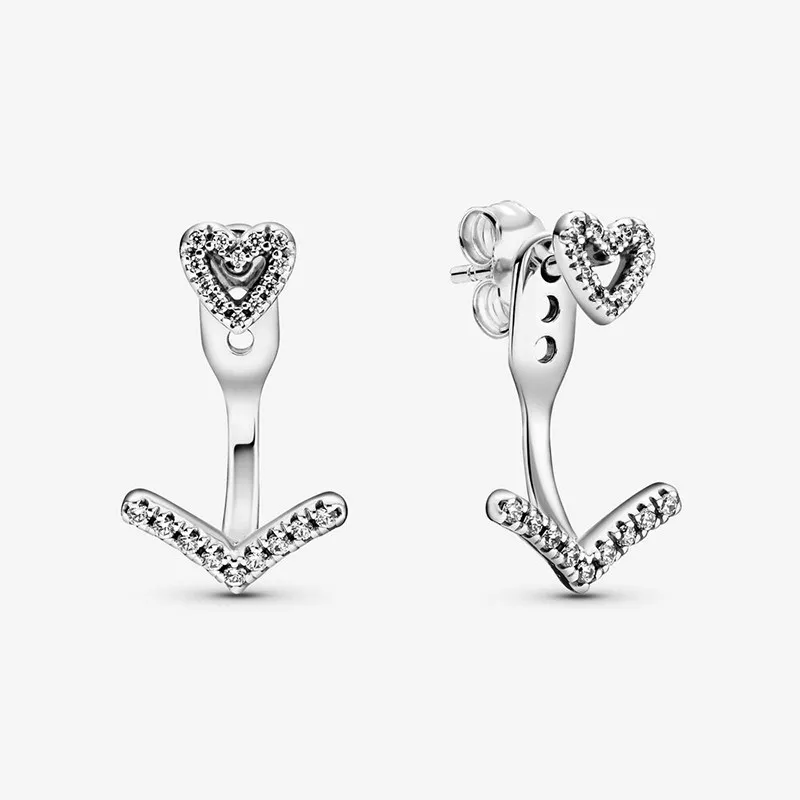 

Authentic S925 Sterling Silver Shining Love Wishing Bone Earrings Women's Fashion Silver Earrings Jewelry Gifts