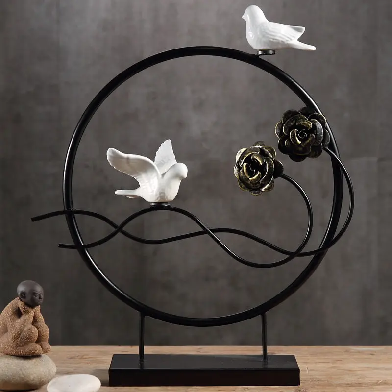 

NEW CHINESE WROUGHT IRON BIRD FLOWERS ORNAMENTS LIVINGROOM HOME FIGURINES DECORATION HOTEL TV CABINET STATUE FURNISHING CRAFTS