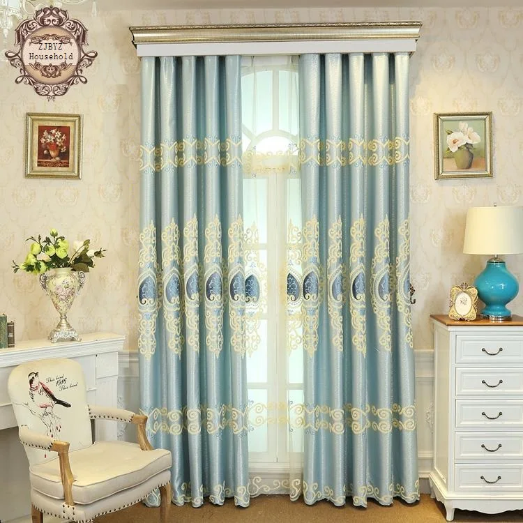 Жаккардовые шторы с синелью для вышивания синие гостиной современные на окна