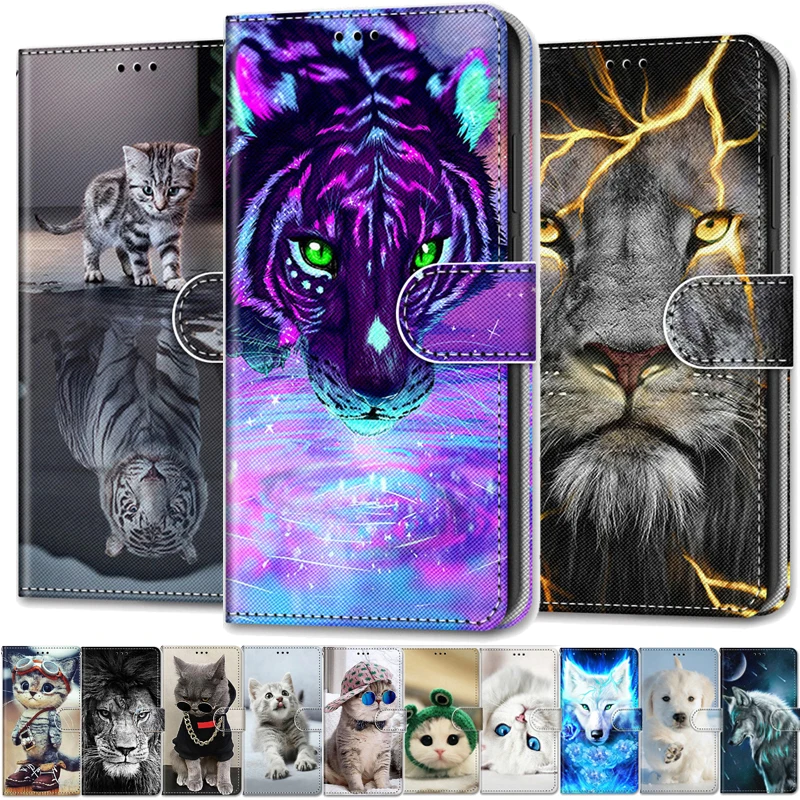 

Cool Animals Case For Samsung J4 Plus Flip Leather Case na For Galaxy J6 Plus 2018 Prime Wallet Cover Lion Bear Wolf Cats Dogs